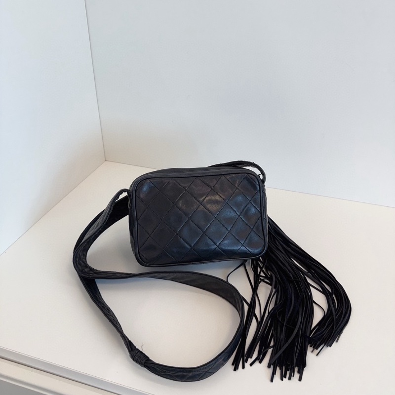 Chanel 中古黑金流蘇相機包 經典浮雕雙C logo18*12*6 98新配件塵袋-5