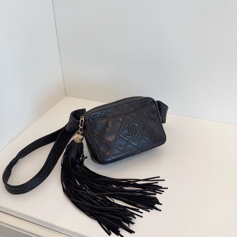 Chanel 中古黑金流蘇相機包 經典浮雕雙C logo18*12*6 98新配件塵袋-6