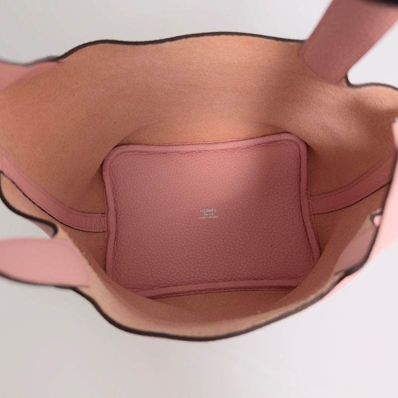 HERMES 櫻花粉銀扣菜籃子18手提袋18*18*13 99新配件盒子塵袋鎖鑰匙-2