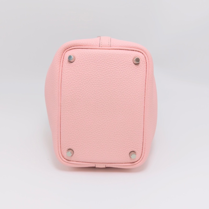 HERMES 櫻花粉銀扣菜籃子18手提袋18*18*13 99新配件盒子塵袋鎖鑰匙-4