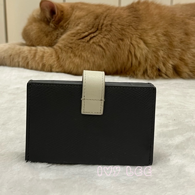 Celine 灰色米白 扣式卡包 5夾層 風琴式 正品 二手精品-1