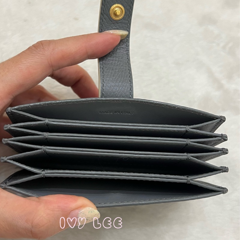 Celine 灰色米白 扣式卡包 5夾層 風琴式 正品 二手精品-2