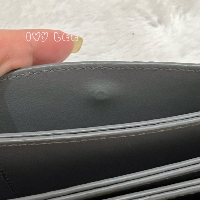 Celine 灰色米白 扣式卡包 5夾層 風琴式 正品 二手精品-3