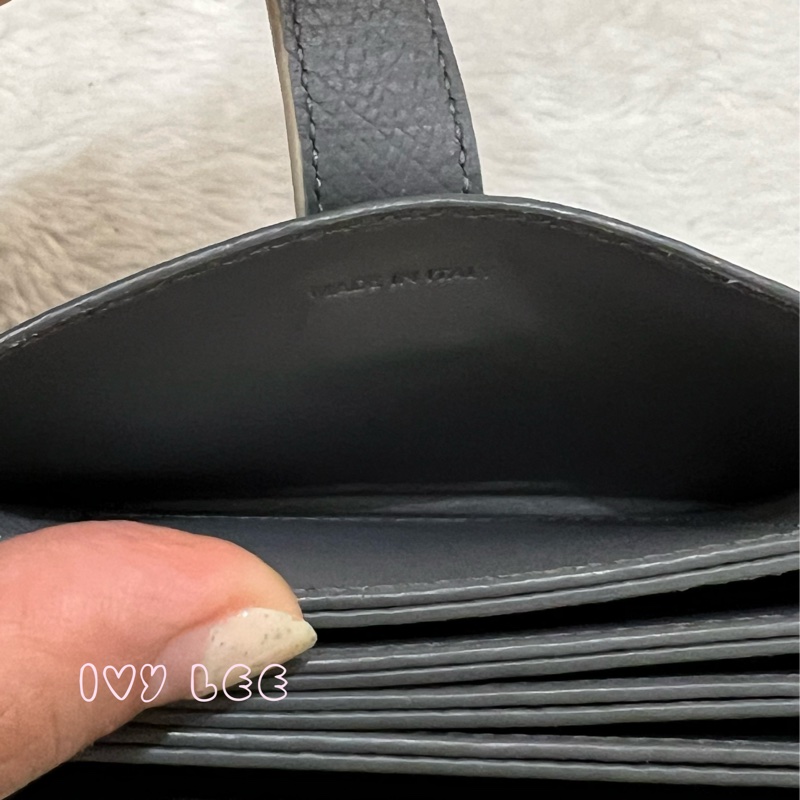 Celine 灰色米白 扣式卡包 5夾層 風琴式 正品 二手精品-4