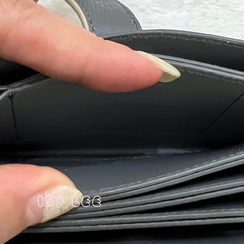 Celine 灰色米白 扣式卡包 5夾層 風琴式 正品 二手精品-5