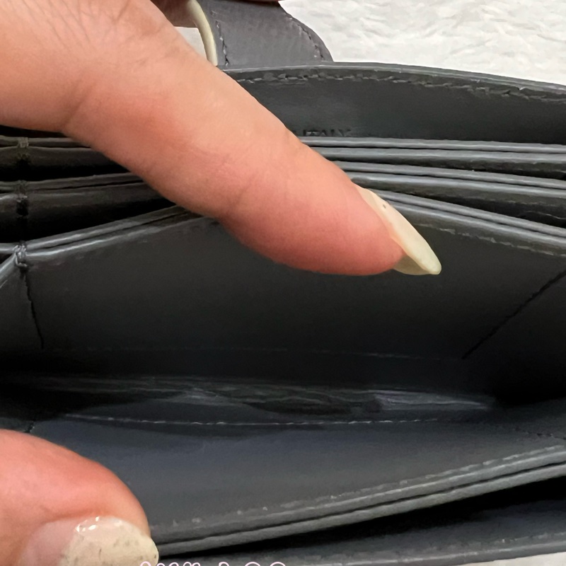 Celine 灰色米白 扣式卡包 5夾層 風琴式 正品 二手精品-7