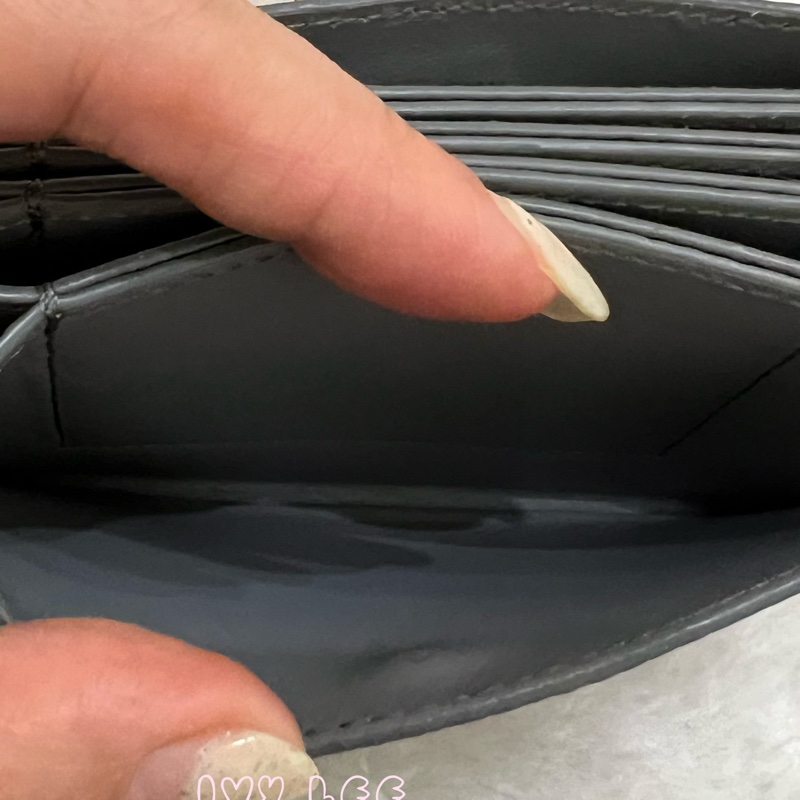 Celine 灰色米白 扣式卡包 5夾層 風琴式 正品 二手精品-8