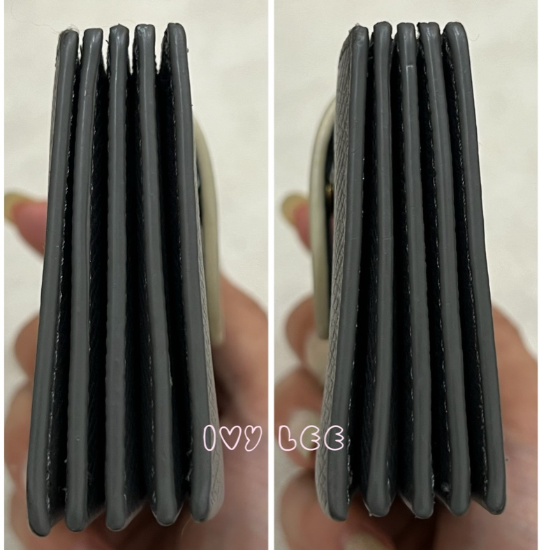 Celine 灰色米白 扣式卡包 5夾層 風琴式 正品 二手精品-9