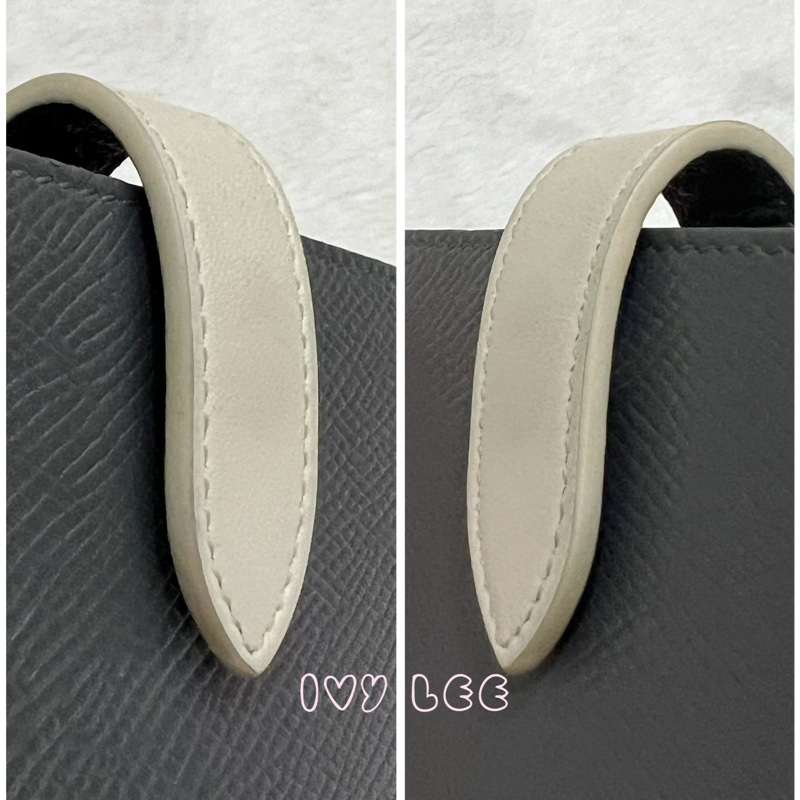 Celine 灰色米白 扣式卡包 5夾層 風琴式 正品 二手精品-10