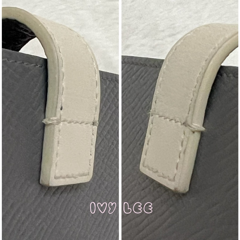 Celine 灰色米白 扣式卡包 5夾層 風琴式 正品 二手精品-11