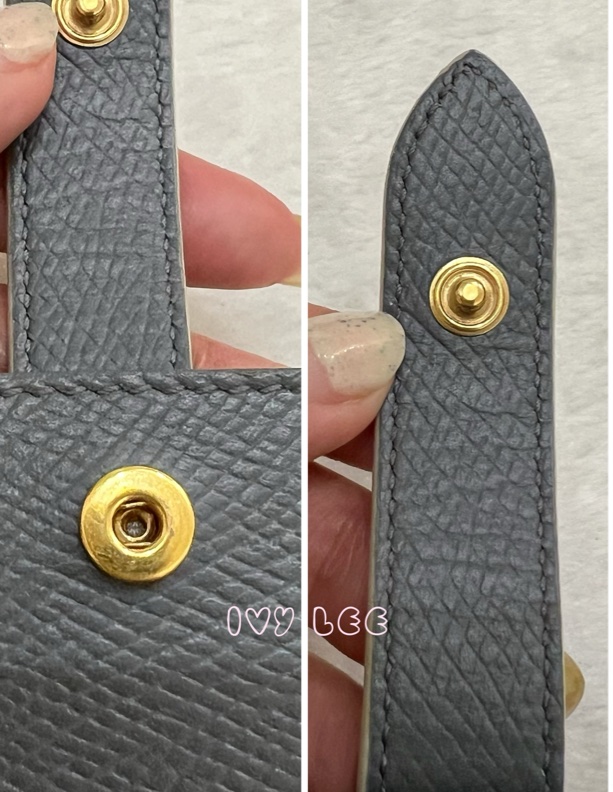 Celine 灰色米白 扣式卡包 5夾層 風琴式 正品 二手精品-12