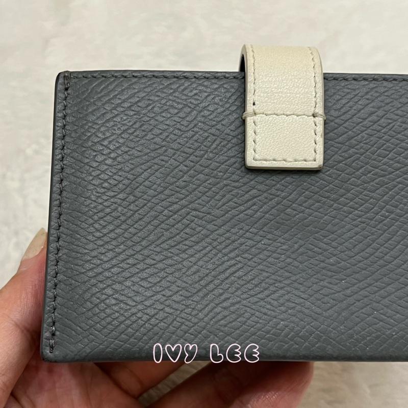 Celine 灰色米白 扣式卡包 5夾層 風琴式 正品 二手精品-17
