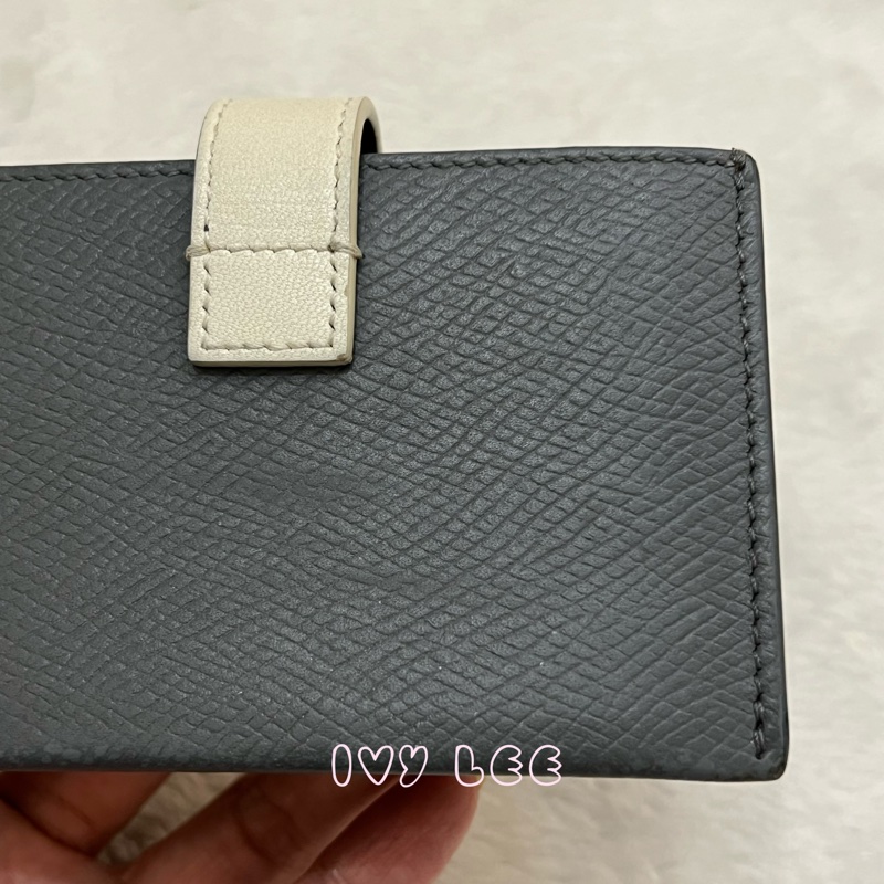Celine 灰色米白 扣式卡包 5夾層 風琴式 正品 二手精品-18