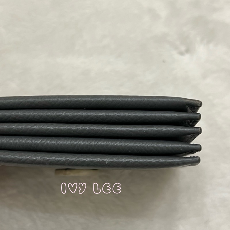 Celine 灰色米白 扣式卡包 5夾層 風琴式 正品 二手精品-20