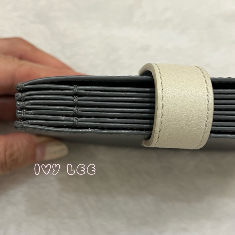 Celine 灰色米白 扣式卡包 5夾層 風琴式 正品 二手精品-21