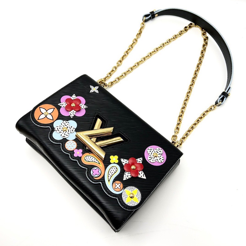 LV twist限量款花卉黑金水波紋手提肩背斜背包23*16*10 98新配件塵袋鏡子-5