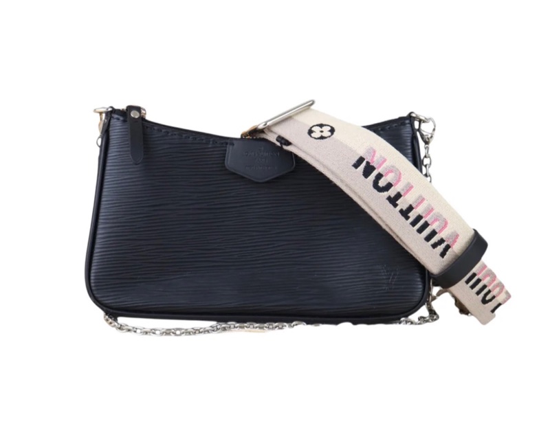 「JL精品代購」 9新 LV全黑水波纹腋下包 (附寬肩帶)-1