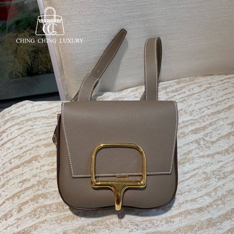 🌈Hermes🧡Mini Della🧡大象灰金扣🌟98新🌟Epsom皮🌟愛馬仕🌟-0