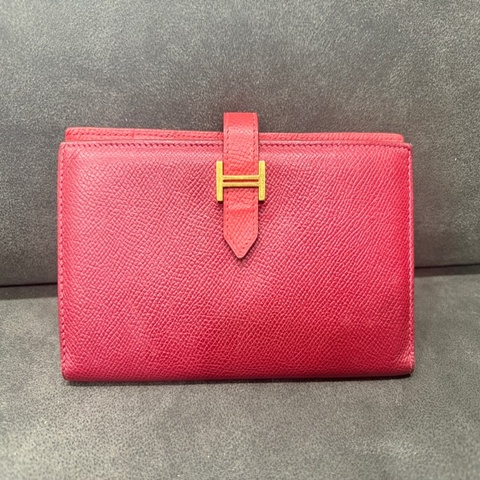 Hermes Bearn H長夾 紅金配橘 方框O刻