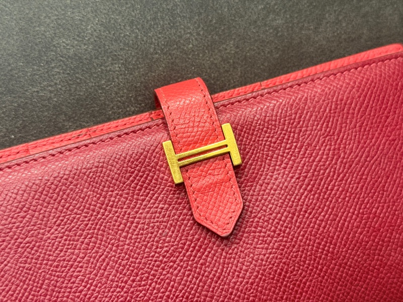 Hermes Bearn H長夾 紅金配橘 方框O刻-1