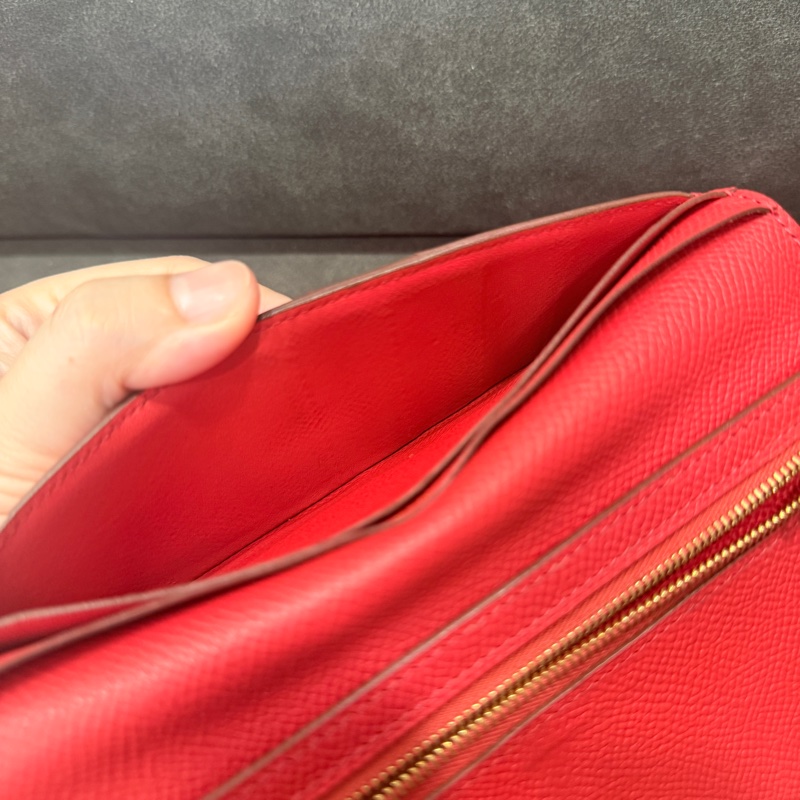 Hermes Bearn H長夾 紅金配橘 方框O刻-6