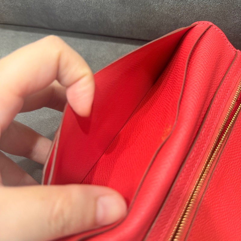 Hermes Bearn H長夾 紅金配橘 方框O刻-7