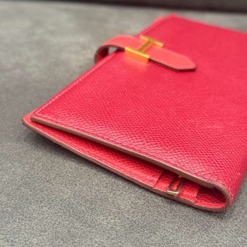 Hermes Bearn H長夾 紅金配橘 方框O刻-9