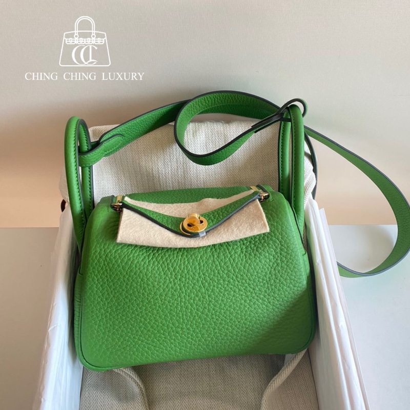 🌈Hermes💚Mini Lindy一代💚A8絲蘭綠金扣🌟全新閑置🌟TC皮🌟愛馬仕🌟-0