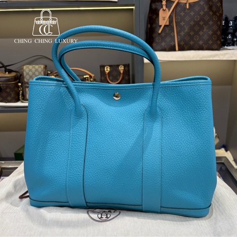 🌈Hermes🩵Garden Party 36🌟藍色銀扣🩵99.5新閑置🌈Negonda皮🌟花園包🌟愛馬仕🌟