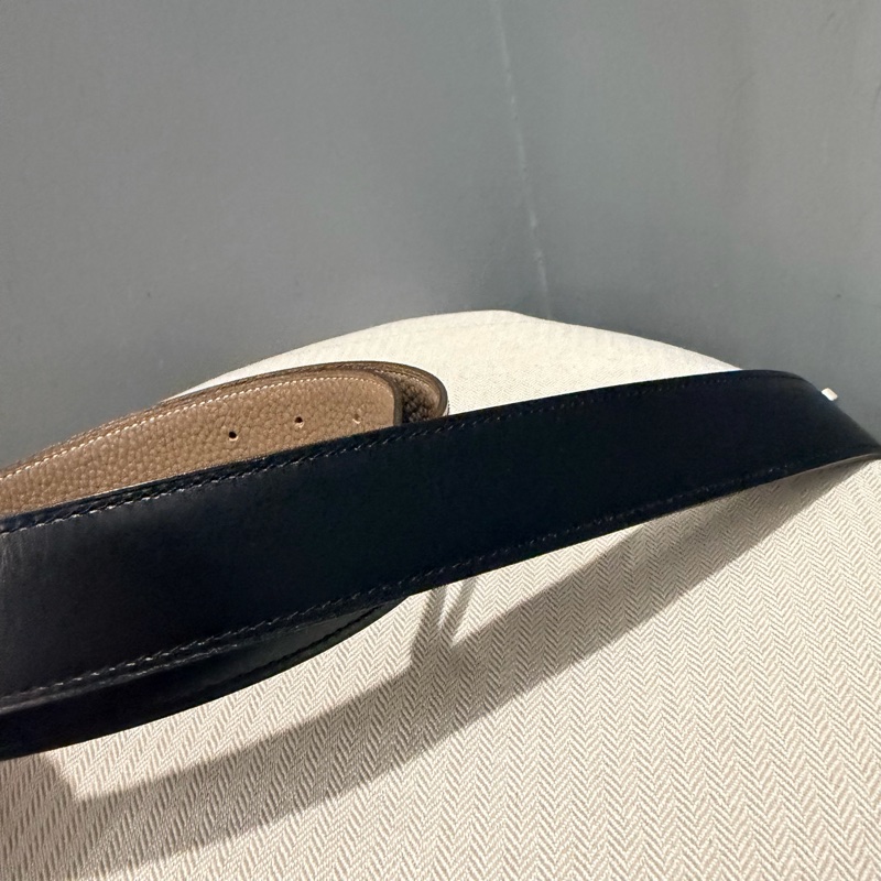 Hermes 愛馬仕 H釦頭 雙面皮帶 黑/大象灰 銀釦-3