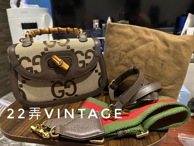 22弄 近全新 GUCCI Bamboo 1947 大標誌 大logo 竹節手提包 兩用 竹節 小包 側背包 斜背包-5