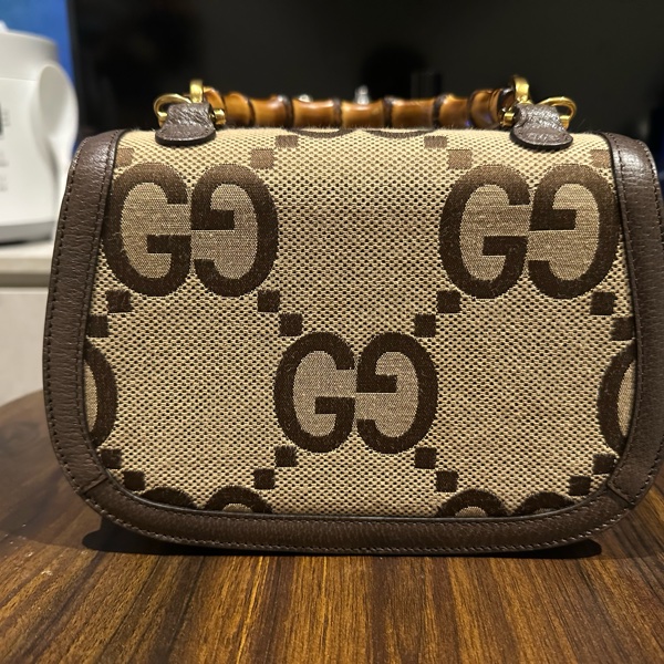 22弄 近全新 GUCCI Bamboo 1947 大標誌 大logo 竹節手提包 兩用 竹節 小包 側背包 斜背包-7