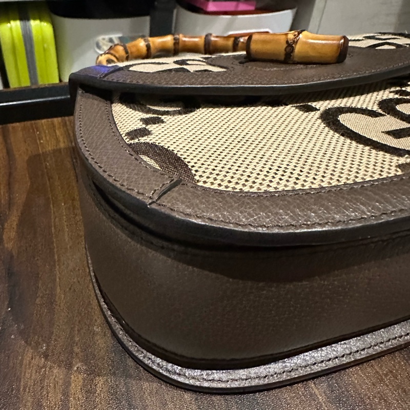 22弄 近全新 GUCCI Bamboo 1947 大標誌 大logo 竹節手提包 兩用 竹節 小包 側背包 斜背包-8