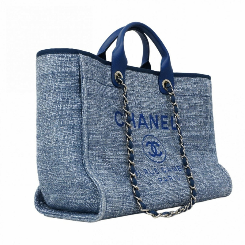 香奈兒 Deauville 斜紋軟呢鏈條手提包,藍色,女士兩用包-1