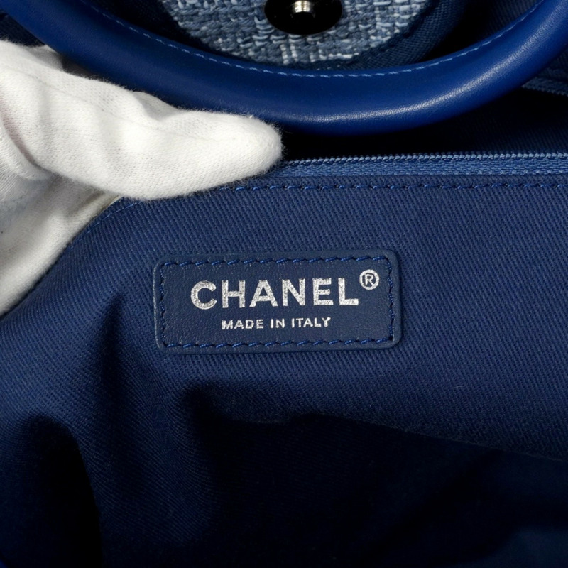 香奈兒 Deauville 斜紋軟呢鏈條手提包,藍色,女士兩用包-4