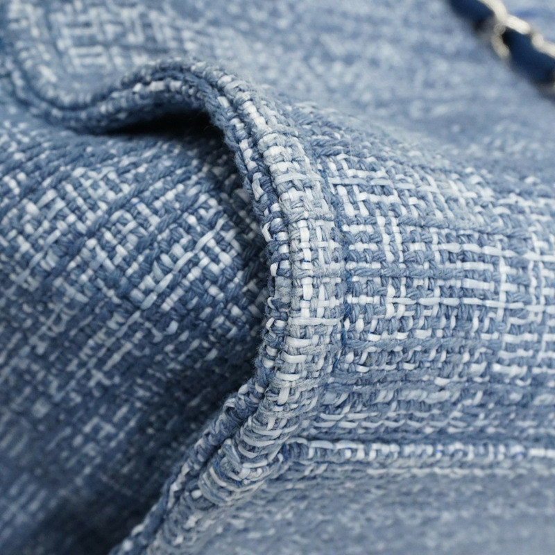 香奈兒 Deauville 斜紋軟呢鏈條手提包,藍色,女士兩用包-5