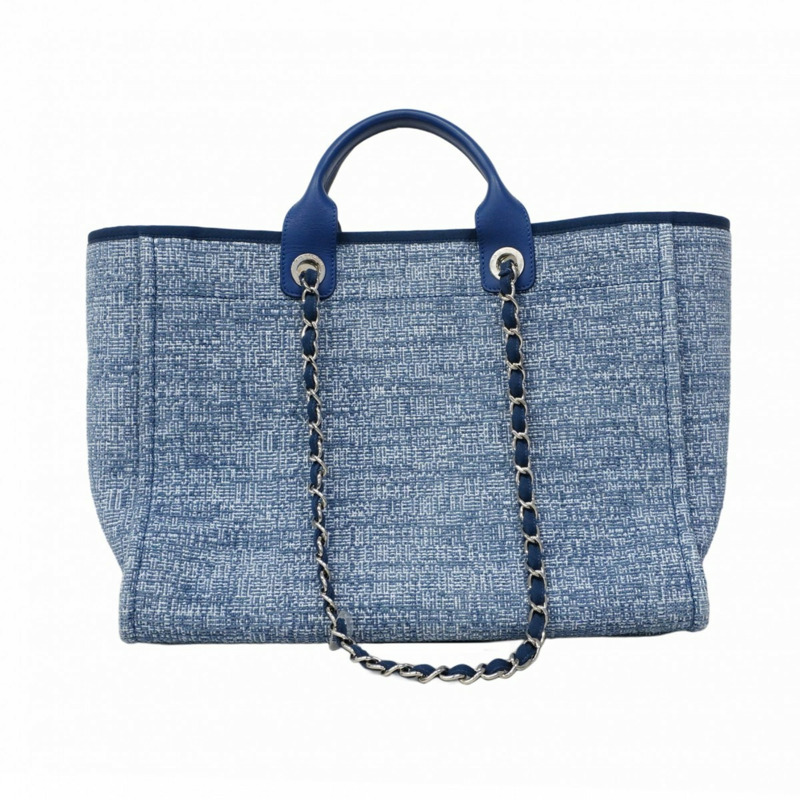 香奈兒 Deauville 斜紋軟呢鏈條手提包,藍色,女士兩用包-7