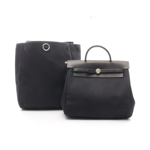 愛馬仕 Herbag A Dos PM 雙肩包 C Toile H 帆布皮革黑色 SHW 二手