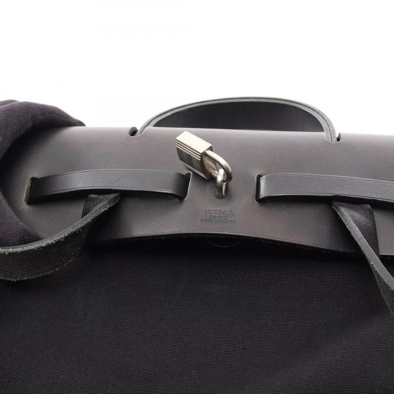 愛馬仕 Herbag A Dos PM 雙肩包 C Toile H 帆布皮革黑色 SHW 二手-8