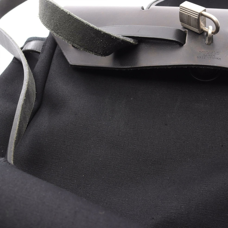 愛馬仕 Herbag A Dos PM 雙肩包 C Toile H 帆布皮革黑色 SHW 二手-9