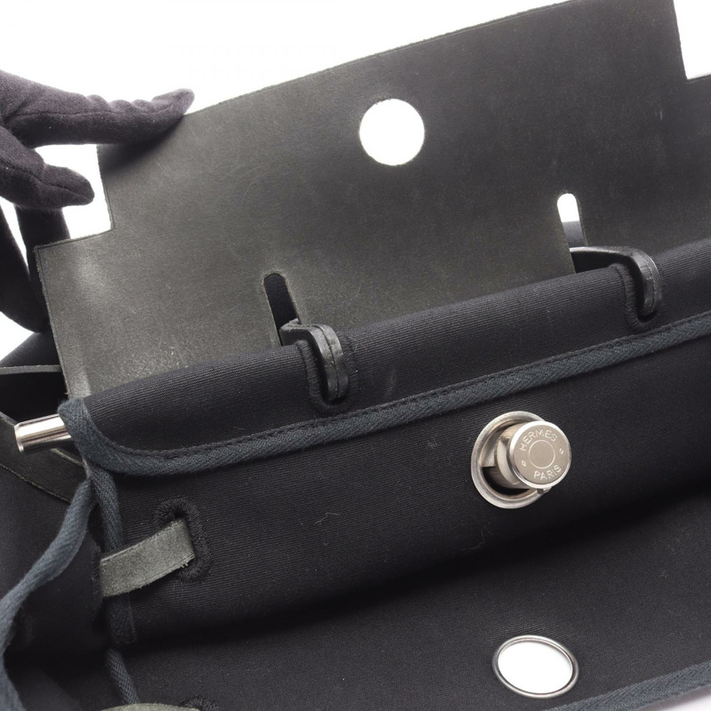 愛馬仕 Herbag A Dos PM 雙肩包 C Toile H 帆布皮革黑色 SHW 二手-11