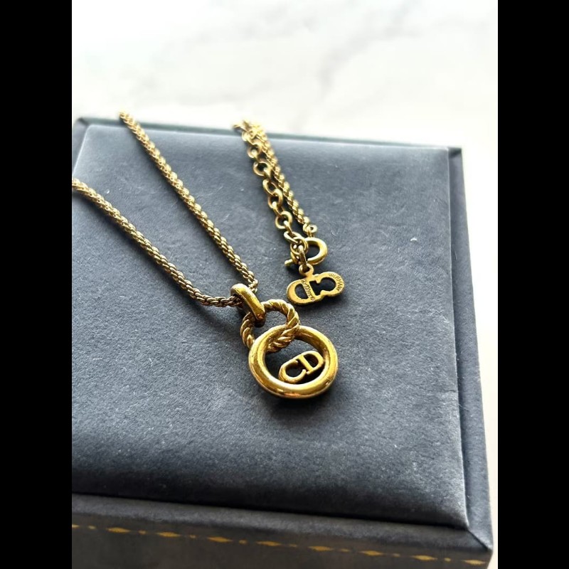 【LA LUNE】中古Dior 金色簡約圓環復古頸鏈 項鏈 首飾飾品 二手 古董 禮物-0