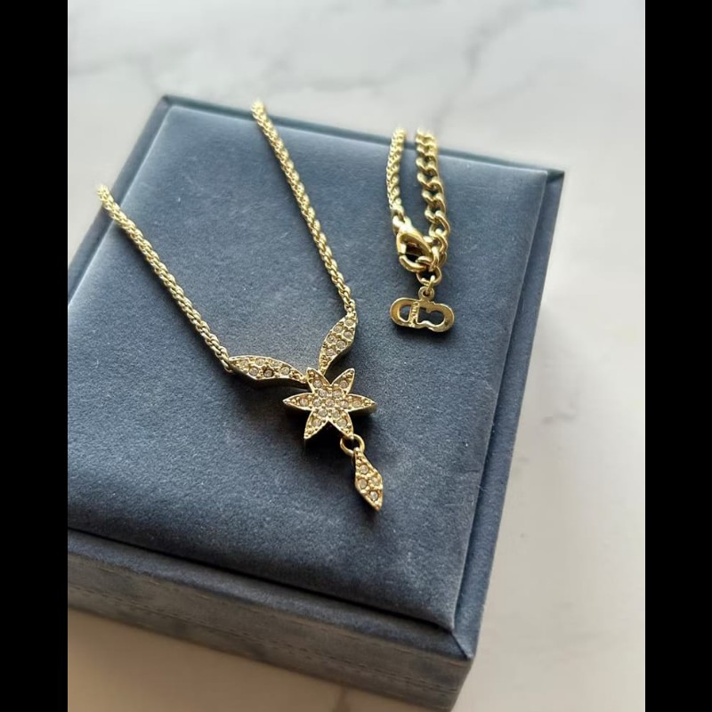 【LA LUNE】中古Dior 金色水鑽六角星復古頸鏈 項鏈 首飾飾品 二手 古董 禮物-0