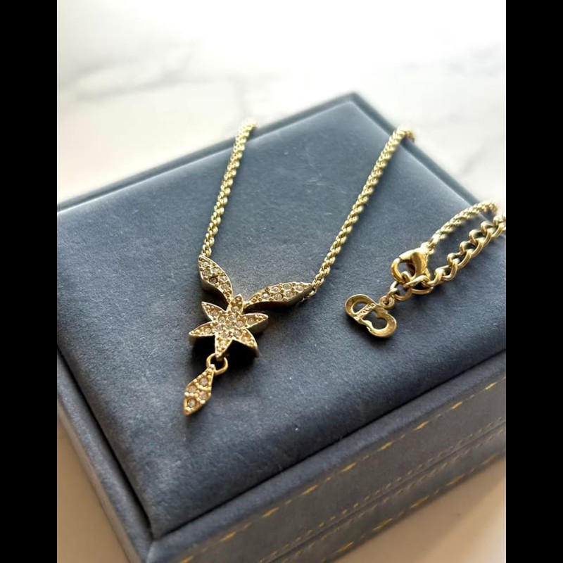 【LA LUNE】中古Dior 金色水鑽六角星復古頸鏈 項鏈 首飾飾品 二手 古董 禮物-1