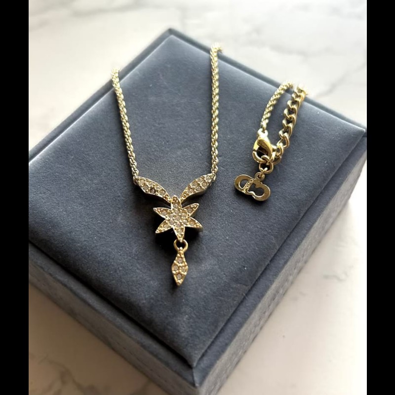 【LA LUNE】中古Dior 金色水鑽六角星復古頸鏈 項鏈 首飾飾品 二手 古董 禮物-5