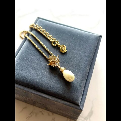 【LA LUNE】中古Dior 金色珍珠水滴復古頸鏈 項鏈 首飾飾品 二手 古董 禮物