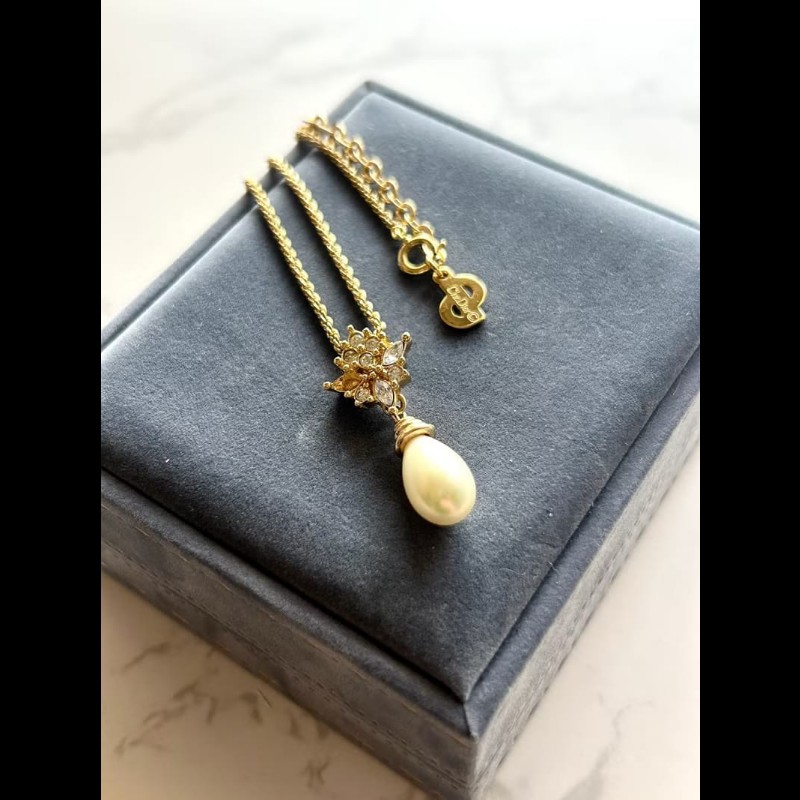 【LA LUNE】中古Dior 金色珍珠水滴復古頸鏈 項鏈 首飾飾品 二手 古董 禮物-2