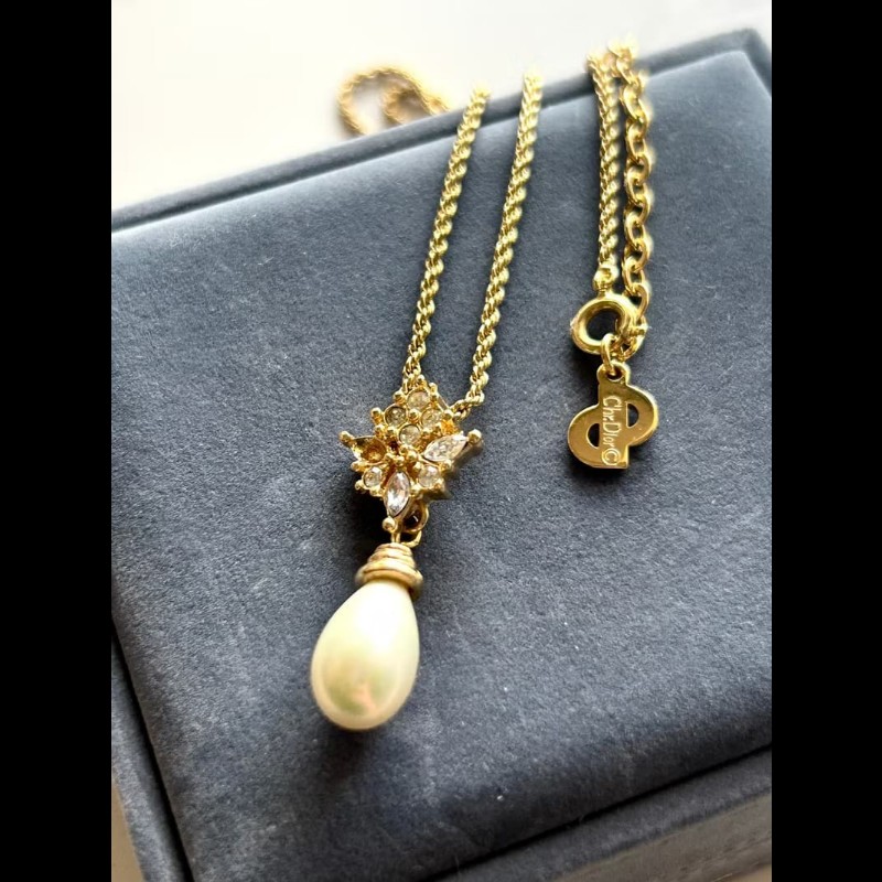 【LA LUNE】中古Dior 金色珍珠水滴復古頸鏈 項鏈 首飾飾品 二手 古董 禮物-3