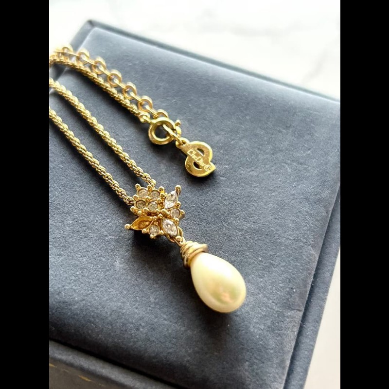【LA LUNE】中古Dior 金色珍珠水滴復古頸鏈 項鏈 首飾飾品 二手 古董 禮物-5