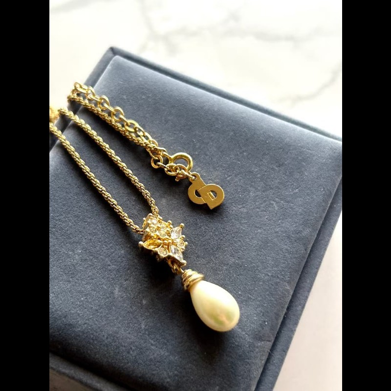 【LA LUNE】中古Dior 金色珍珠水滴復古頸鏈 項鏈 首飾飾品 二手 古董 禮物-6